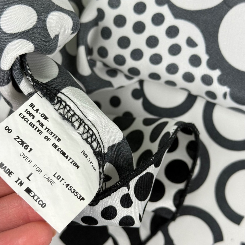 iZ‎ Byer Y2K California Polka Dot Empire Waist Satin Tie Top Black White Large - Picture 7 of 11